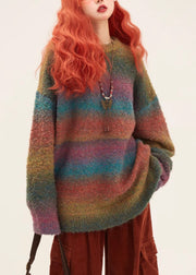 Loose Green Gradient Color Cozy Knit Sweater Winter