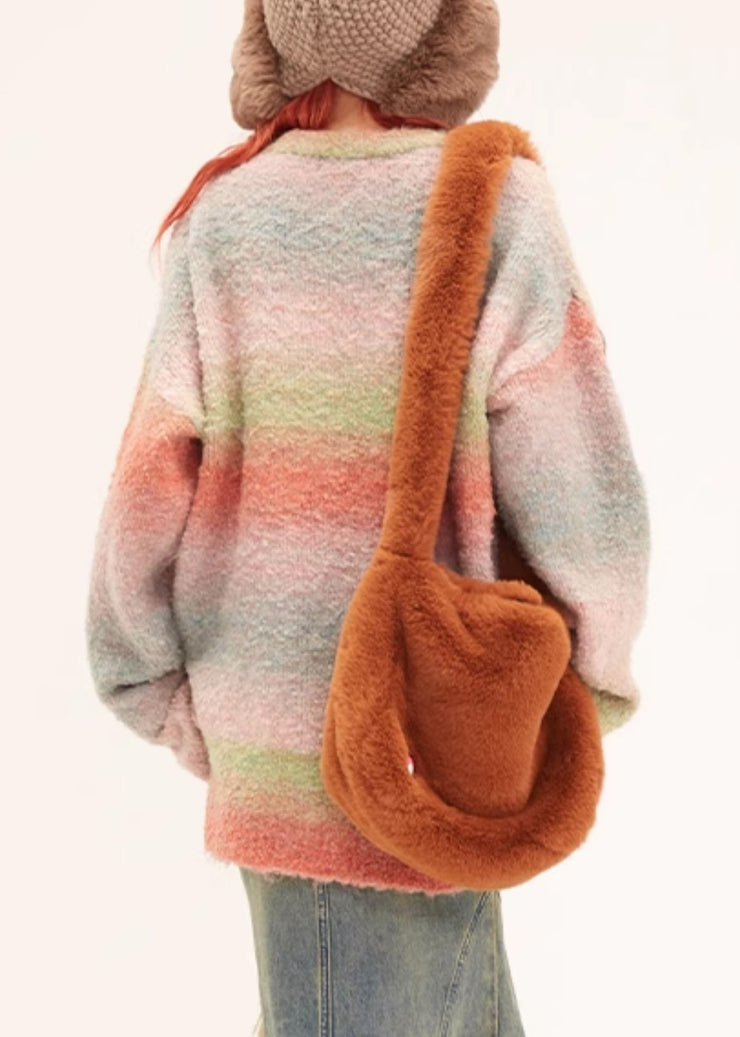 Loose Green Gradient Color Cozy Knit Sweater Winter