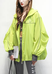 Loose Green Hooded Drawstring Patchwork Cotton Coat Summer