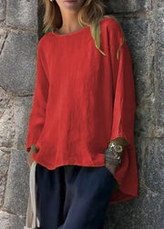 Loose Green O Neck Low High Design Linen T Shirts Fall