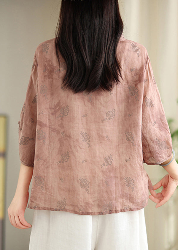 Loose Green Oriental Button Jacquard Cotton Shirt Tops Summer