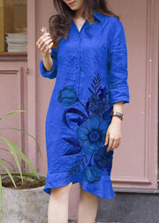 Loose Green Peter Pan Collar Print Button Long Shirts Dress Fall