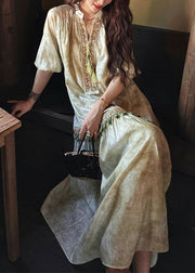 Loose Green Tasseled Silk Long Dresses Butterfly Sleeve