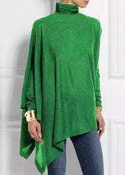 Loose Green Turtleneck Asymmetrical Top Spring