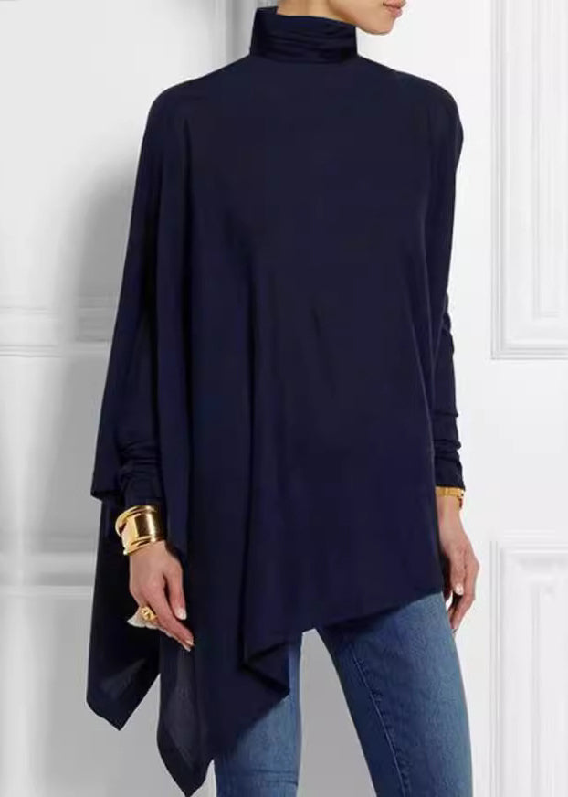 Loose Green Turtleneck Asymmetrical Top Spring