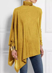 Loose Green Turtleneck Asymmetrical Top Spring
