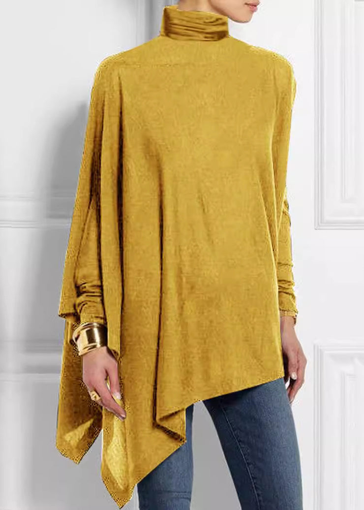 Loose Green Turtleneck Asymmetrical Top Spring