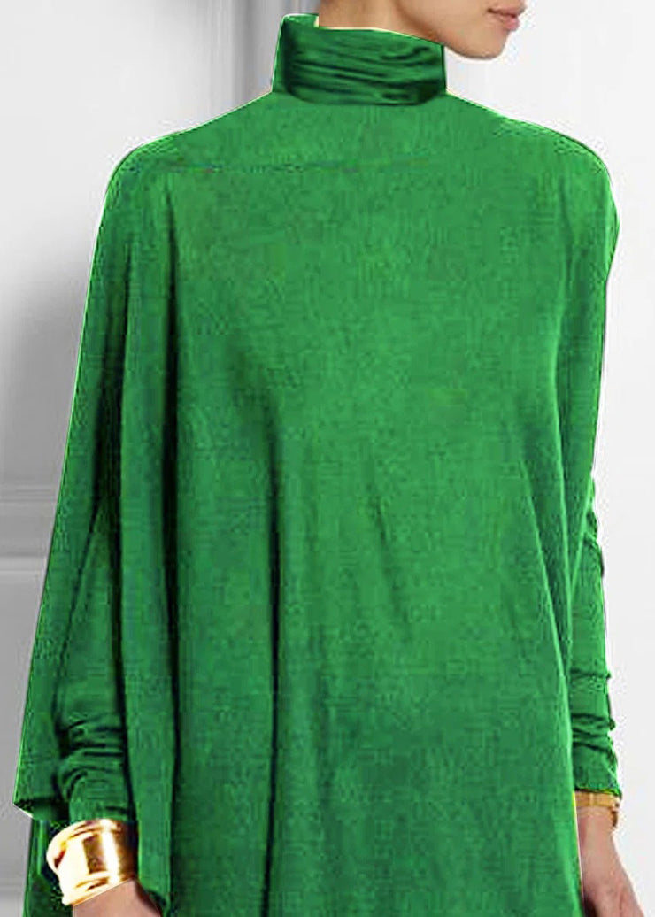 Loose Green Turtleneck Asymmetrical Top Spring