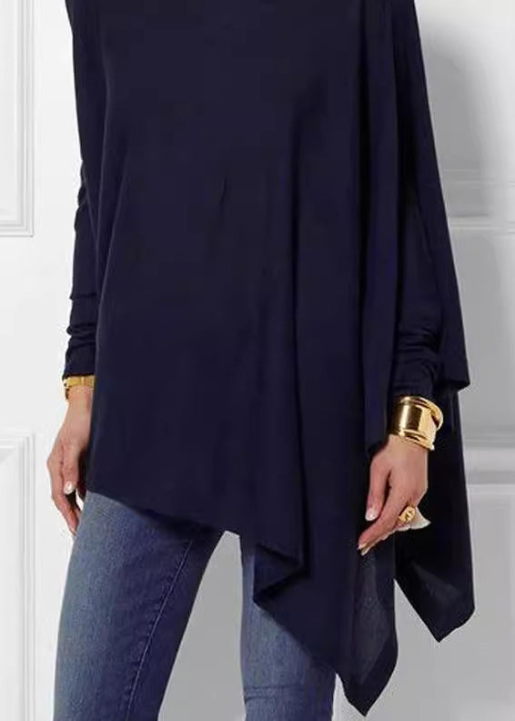 Loose Green Turtleneck Asymmetrical Top Spring