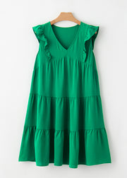 Loose Green V Neck Patchwork Solid Mid Dresses Summe