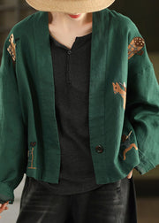 Loose Green V Neck Solid Coats Long Sleeve