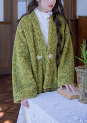 Loose Green V Neck Tasseled Button Warm Fleece Teddy Coats Winter