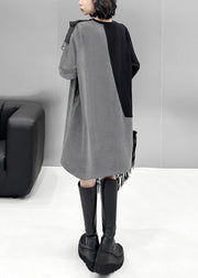 Loose Grey Asymmetrical Tulle Patchwork Cotton T Shirt Dress Fall