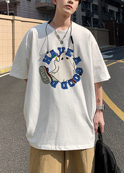 Loose Grey Letter Cartoon Print Cotton Men T Shirts Summer