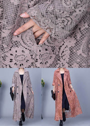 Loose Grey Notched Double Breast Lace Trench Coat Spring
