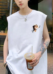 Loose Grey O Neck Print Cats Cotton Men Tank Summer