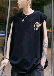 Loose Grey O Neck Print Cats Cotton Men Tank Summer