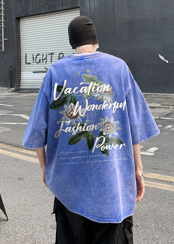 Loose Grey O Neck Print Cotton Men T Shirt Summer
