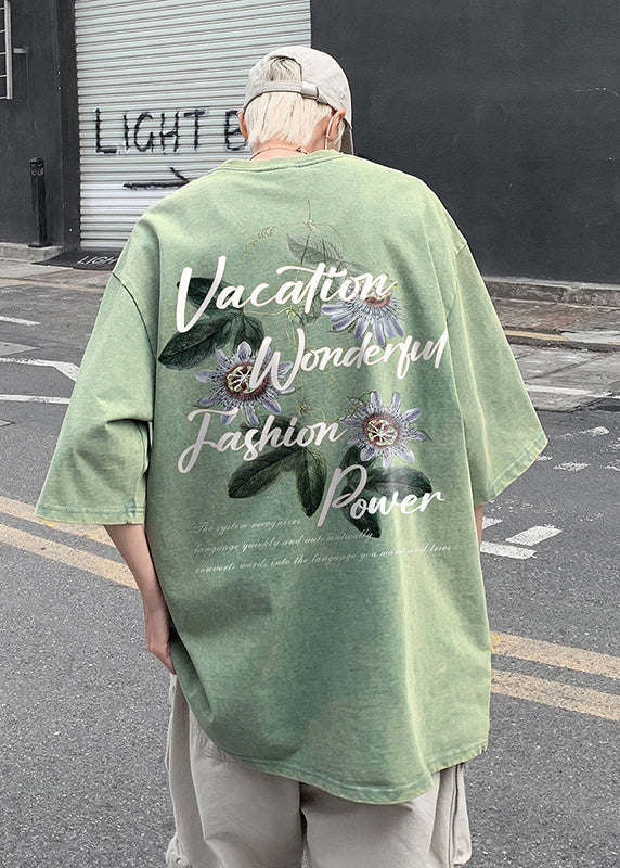 Loose Grey O Neck Print Cotton Men T Shirt Summer