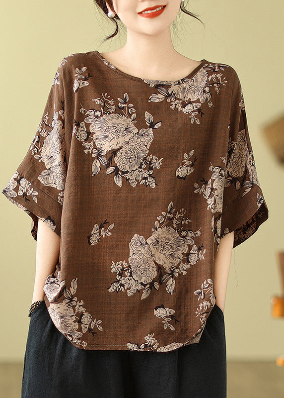 Loose Grey O-Neck Print T Shirt Short Sleeve