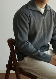 Loose Grey Stand Collar Zip Up Knit Men Coat Fall