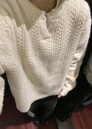 Loose Grey V Neck Cozy Cotton Cable Knit Men Sweater Winter