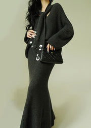 Loose Grey V Neck Sequins Knit Two Pieces Set Fall