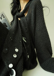 Loose Grey V Neck Sequins Knit Two Pieces Set Fall