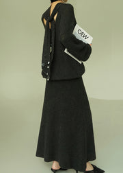 Loose Grey V Neck Sequins Knit Two Pieces Set Fall