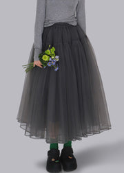 Loose Grey Wrinkled Elastic Waist Tulle Skirt Fall