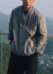 Loose Grey Zip Up Drawstring Ice Silk Men UPF 50+ Coat Summer
