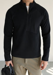 Loose Grey Zip Up Pockets Patchwork Warm Fleece Mens Sweatshirts Winter