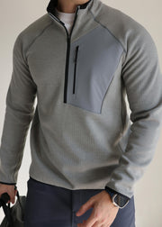 Loose Grey Zip Up Pockets Patchwork Warm Fleece Mens Sweatshirts Winter