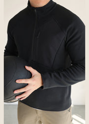 Loose Grey Zip Up Pockets Patchwork Warm Fleece Mens Sweatshirts Winter