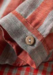 Loose Hooded Striped Pockets Patchwork Cotton Shirts Spring