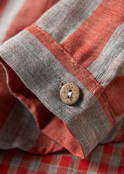 Loose Hooded Striped Pockets Patchwork Cotton Shirts Spring
