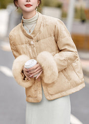 Loose Khaki Embroidered Patchwork Duck Down Down Coats Winter