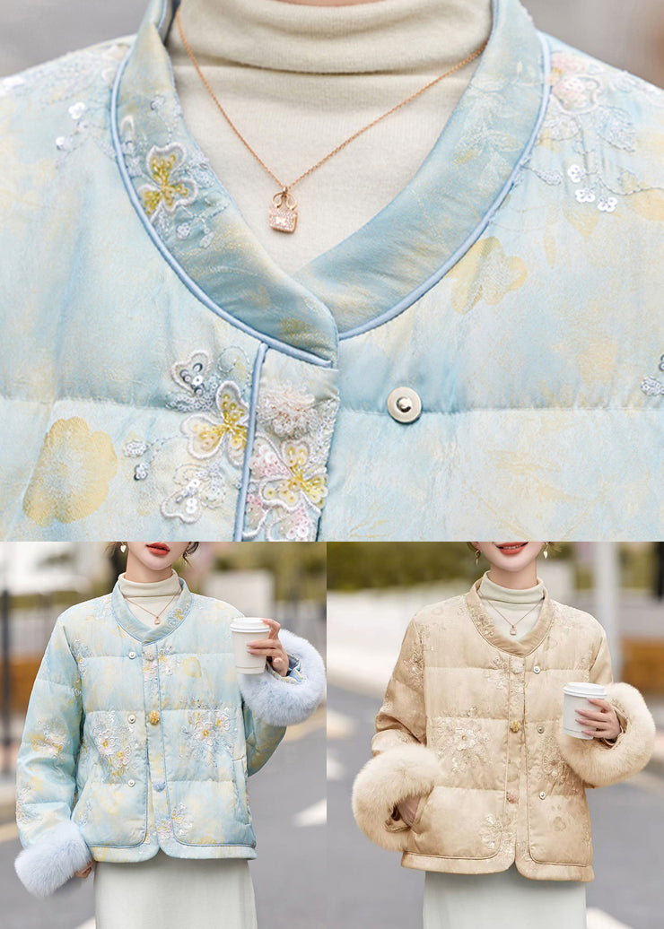 Loose Khaki Embroidered Patchwork Duck Down Down Coats Winter