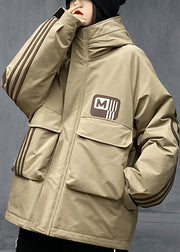 Loose Khaki Hooded Pockets Patchwork Duck Down Coat Winter