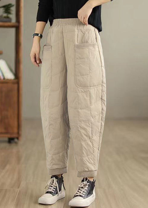 Loose Khaki Pockets Plaid Cotton Filled Pants Winter