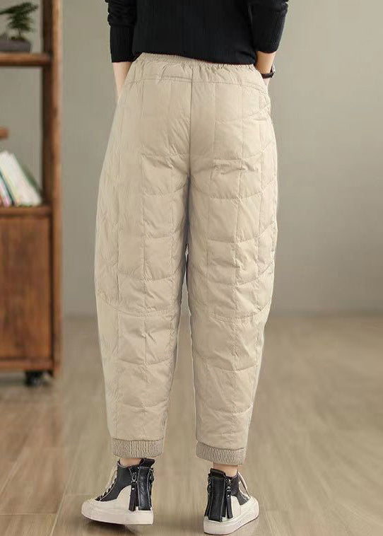 Loose Khaki Pockets Plaid Cotton Filled Pants Winter