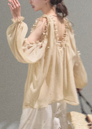 Loose Khaki Ruffled Lace Up Chiffon Shirts Fall