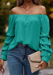 Loose Khaki Slash Neck Solid Shirts Tops Spring