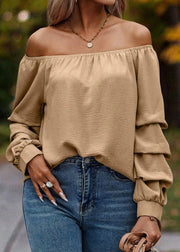 Loose Khaki Slash Neck Solid Shirts Tops Spring