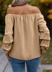 Loose Khaki Slash Neck Solid Shirts Tops Spring