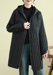 Loose Khaki Zip Up Pockets Hooded Fine Cotton Filled Parka Fall