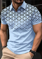 Loose Khaki Zip Up Print Cotton Mens Polo Shirts Summer