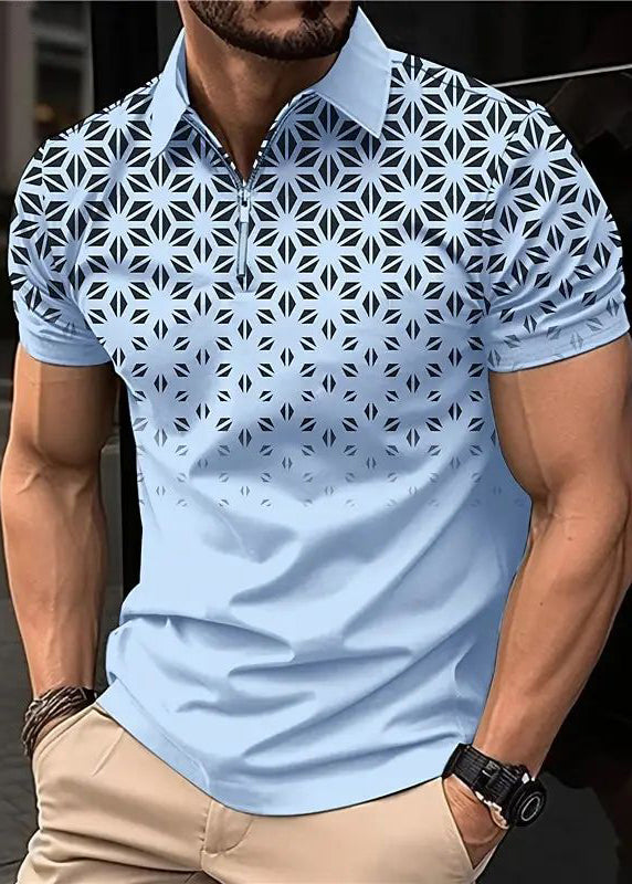 Loose Khaki Zip Up Print Cotton Mens Polo Shirts Summer