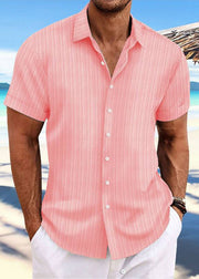 Loose Light Blue Peter Pan Collar Button Solid Cotton Shirt Men Summer