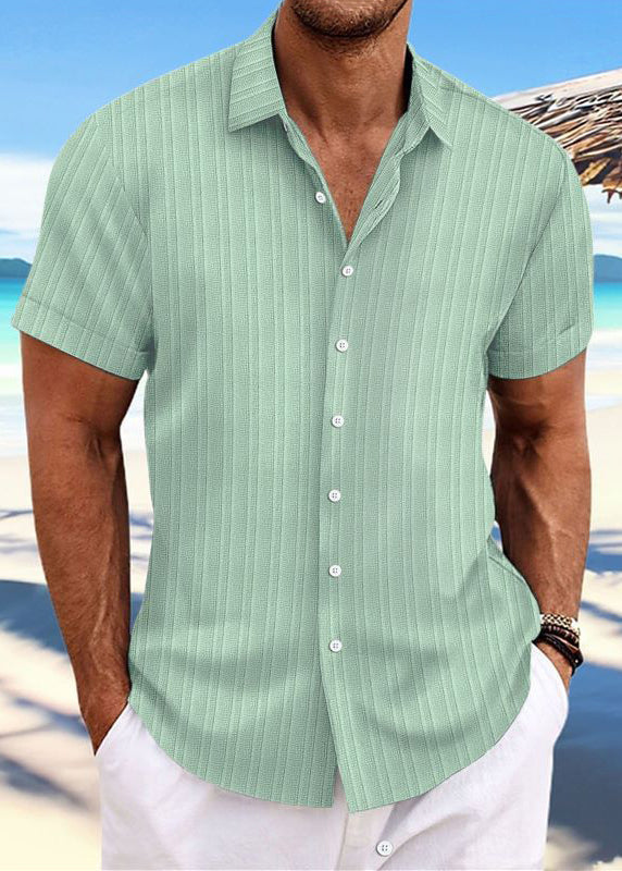 Loose Light Blue Peter Pan Collar Button Solid Cotton Shirt Men Summer